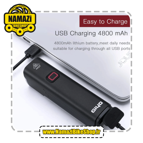 چراغ جلو ۱۰۰۰ لومن GIYO 1000LM Bicycle Light Front Lamp USB Rechargeable Waterproof Bike Headlight 4800 mAh Aluminum Ultralight Flashlight EOS530 - تصویر 3